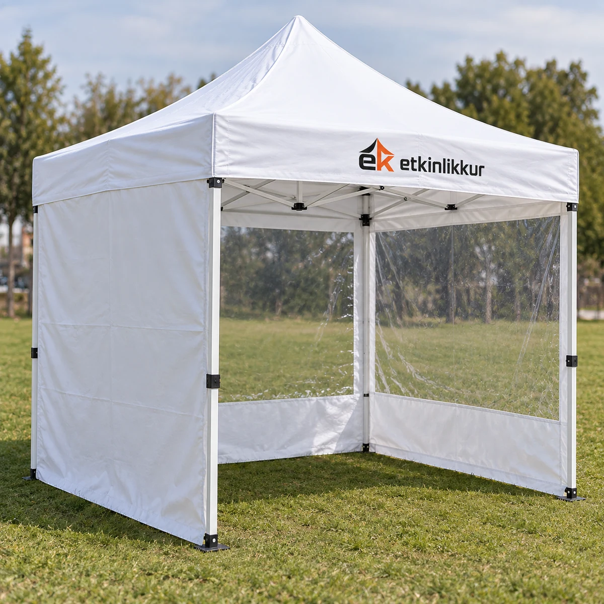 2×2 Gazebo 30’luk Çelik Gövdeli 1 Adet Tam Duvar 2 Adet Şeffaf Duvarlı Model