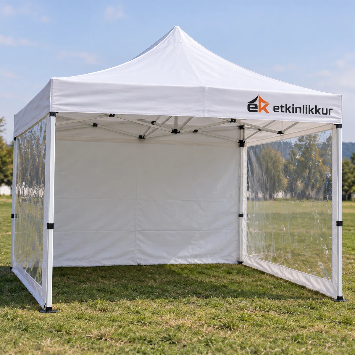 3×3 Gazebo 40’lık Çelik Gövde 1 Adet Tam Duvar 2 Adet Şeffaf Duvar Model