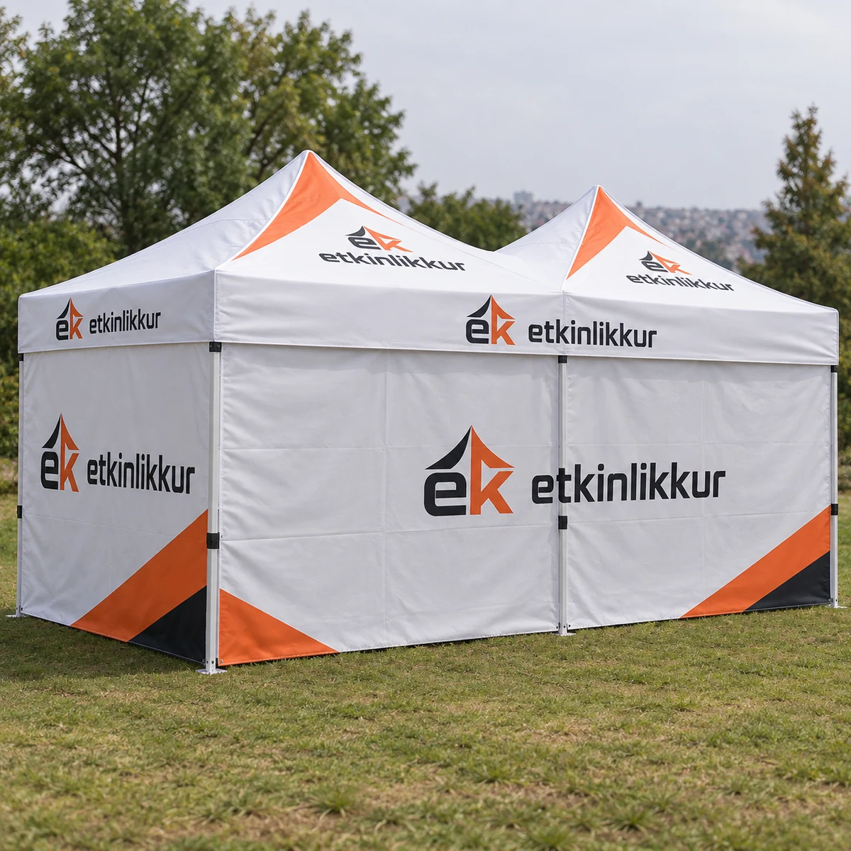 3×45 Gazebo Baskılı Tavan 40’lık Çelik İskelet 4 adet Baskılı Tam Duvarlı Model